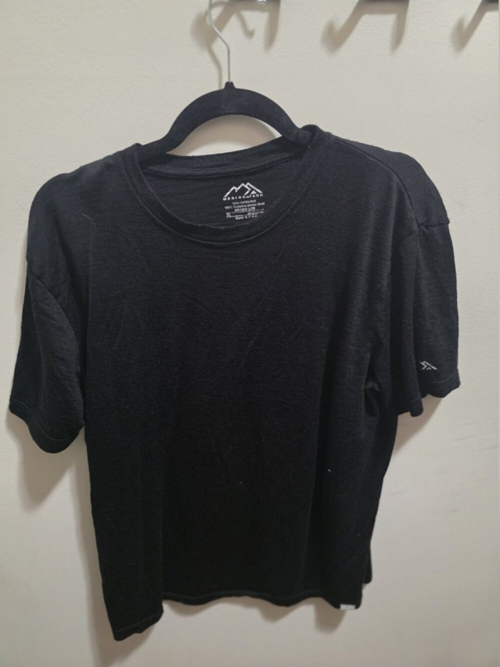 Merino.tech Merino Wool Tee Black Crew Neck Short Sleeve XL
